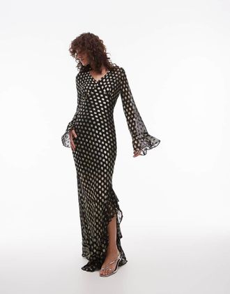 Never Fully Dressed sparkle ruffle midaxi dress in black