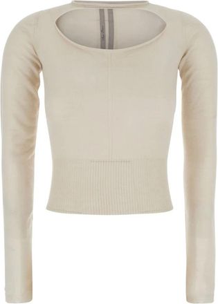 Rick Owens Cropped trui met uitsparing aan de voorkant - Dames - Cashmere truien - Beige - M - Kasjmier - Truien & Vesten
