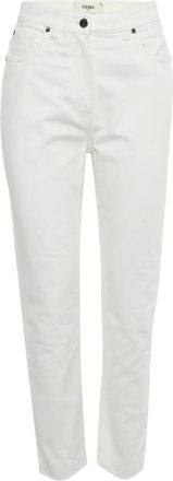 Fendi Pantaloni denim con logo goffrato - Bianco