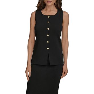 DKNY Button Front Knit Vest in Black at Nordstrom, Size Large