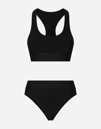 Dolce & Gabbana Bralette Swimsuit With Branded Elastic - Woman Swimwear Black Jersey 1