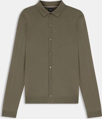 HUGO BOSS Mens Helbert Regular Fit Shirt in Virgin Wool - Brown - Size: Regular/36