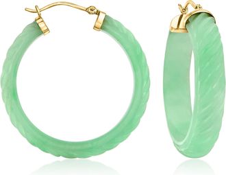Ross-Simons Carved Jade Hoop Earrings With 14kt Yellow Gold