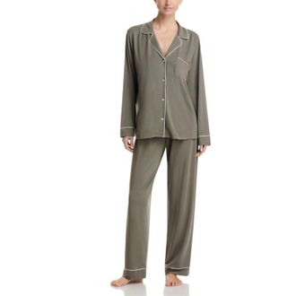 Eberjey Gisele Pajama Set Womens Green Button-Front Long Sleeve GBO3612