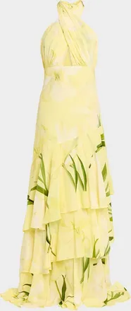 Cara Cara Amethyst Printed Tiered Silk Gown