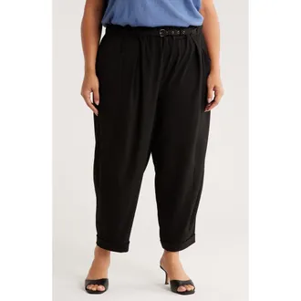 Max Studio Belted Twill Crop Barrel Leg Pants in Black at Nordstrom Rack, Size 2X