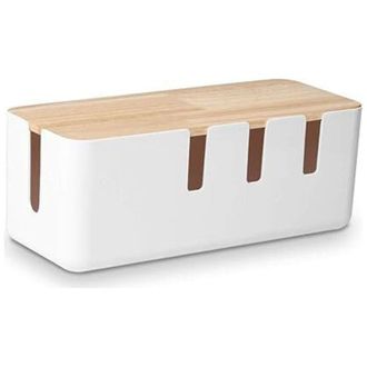 OEM Caja Organizadora De Cables De 30,5 X 12,5 X 11,5 Cm - Tapa De Madera - Organizador De Cables Para Escritorio Y Tv - 2 Puertos Usb Direccionales
