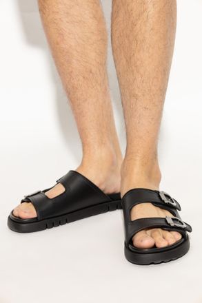 Ferragamo Leather Slides Colly, Mens, Black