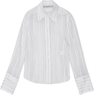 Remain Stijlvol Gestreept Gebreid Overhemd - Dames - Overhemden - Wit - L - Polyester - Overhemden