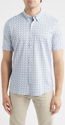 Johnston & Murphy XC Flex Ascend Short Sleeve Button-Up Shirt in Blue Multi Square Grid at Nordstrom, Size Xxx-Large