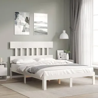 Berkfield Home Bed Frame with Headboard White Small Double Solid Wood