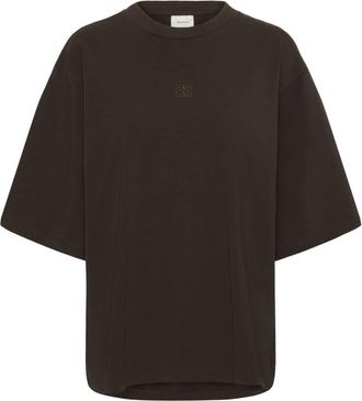 Gestuz Oversized Tee met geborduurd logo - Dames - T-shirts - Bruin - 2XS - Katoen - Tops