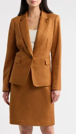 Tahari by ASL Faux Suede Blazer in Luggage at Nordstrom, Size 14