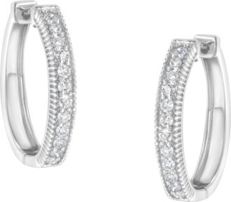 House of Brilliance 10KT White Gold Diamond Hoop Earring