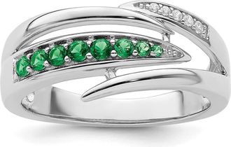 Diamond2Deal Sterling Silver Rhodium-plated Green & White Cubic Zirconia Ring
