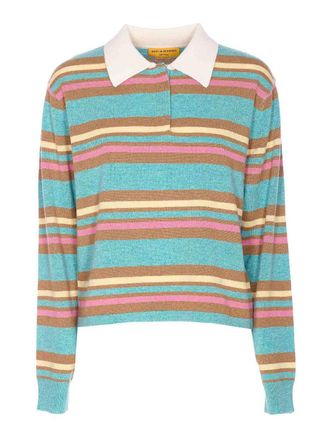 Guest In Residence Cropped Strip Polo Sweater