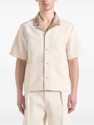 Manière De Voir Joel suede-collar twill shirt - Neutrals