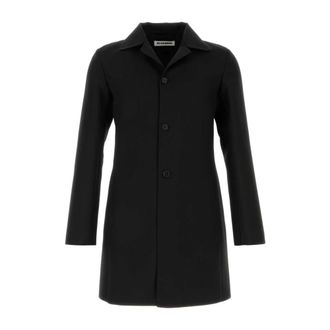 Jil Sander Single-Breasted Coats, male, Black, Size: L Wool Blend Coat