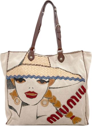 Miu Miu Beige Canvas Tote Bag (Pre-Owned)