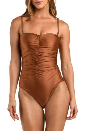 L'agence Aubrey Ruched Shimmer One-Piece Swimsuit in Bronze at Nordstrom, Size X-Small