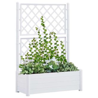 vidaXL Garden Planter with Trellis 39.4x16.9x55.9 PP White