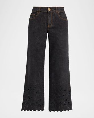 Maison Common Eyelet Scalloped Flare Crop Jeans