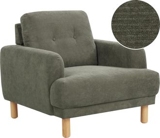 Beliani Sill&oacute;n Retro Tapizado De Pana Patas Madera Asiento Grueso Pana Verde Oscuro Tuve