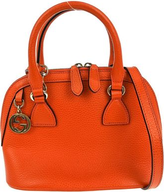 Gucci Convertible Dome Satchel Leather Orange Leather Handbag (Pre-Owned)