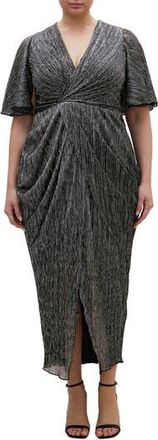 City Chic Lily Metallic Ruched Dress in Black at Nordstrom Rack, Size Xxs/12W
