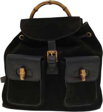 Gucci Bamboo Black Suede Backpack Bag (Pre-Owned)