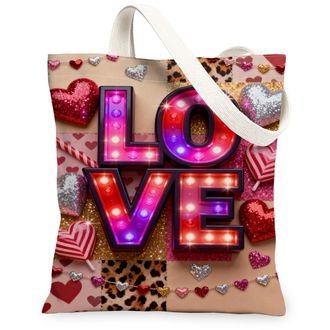 Generic ValentineS Day Hearts Canvas Tote Bags,Stylish Love Lightweight Washable Shoulder Strap Canvas Grocery Bags, Peach, 13x15 Inch