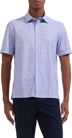 Bugatchi Milo OoohCotton Leaf Print Short Sleeve Button-Up Shirt in Orchid at Nordstrom, Size Xx-Large