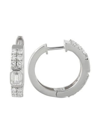 Luxury Bazaar 18K white gold diamond hoop earrings - women - 18kt White Gold/Diamond - One Size - Silver
