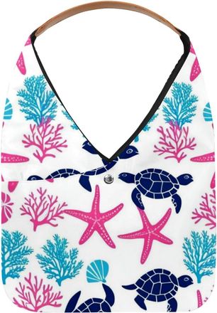 Generic Sea Turtle Tortoise Coral (1) Reusable Lightweight Grocery Bags - Foldable Into Compact Pouch, Washable & Sturdy, Multipurpose for Shopping and Travel