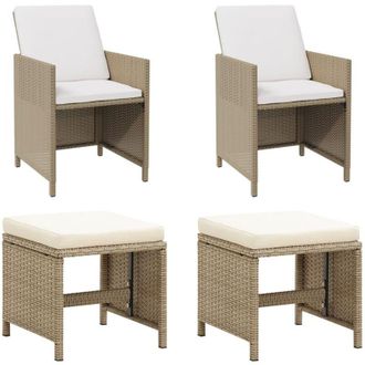 vidaXL Sedie da Giardino con Sgabelli 2 pz in Polyrattan Beige - Vidaxl