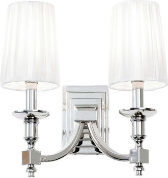 Loops Modern Twin Wall Light Nickel & White Pleated Shade Pretty Bedside Lamp Fitting