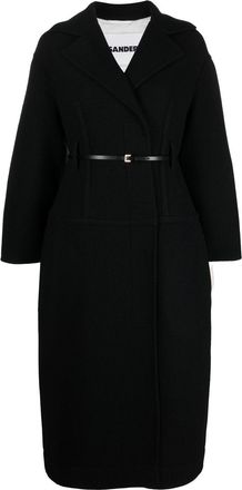 Jil Sander belted wool coat - women - Cotton/Viscose/Virgin Wool/Ovine Leather (top grain) - 38 - Black