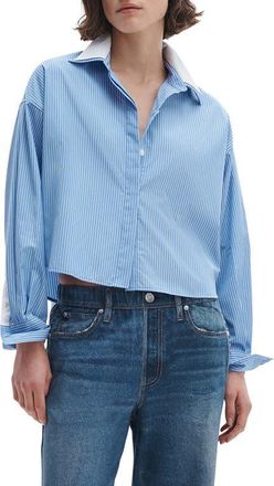 Rag & Bone Marin Stripe Cotton Button-Up Shirt in Blue Stripe at Nordstrom, Size Xx-Small