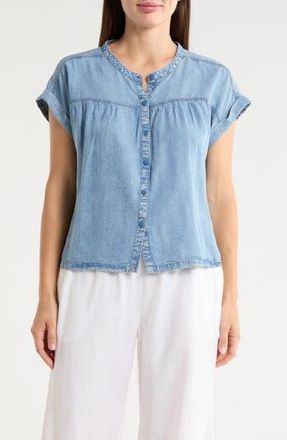 Splendid Short Sleeve Chambray Button-Up Shirt in Indigo Blue at Nordstrom Rack, Size X-Large