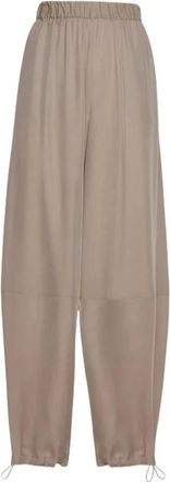 Simona Corsellini Pantaloni larghi con coulisse in twill di viscosa - - Trousers - Donna - Beige - M
