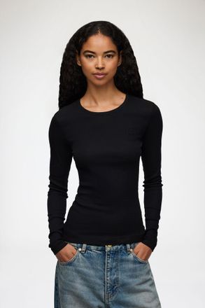 Ganni Black Rib Long-sleeve - Size XXS Organic Cotton