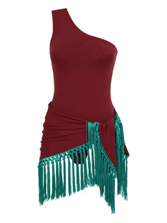 Taller Marmo Yacare one-shoulder fringe swimsuit - Red