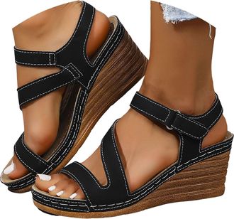Generic Wedge Sandals for Women - Strappy Platform Sandals with Arch Support Cute Summer Open Toe Ankle Strap Wide Width Platform Dressy Slip-On Sandals Outdo