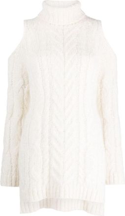 Parosh White Cold-shoulder Cable-knit Jumper
