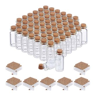 Relaxdays 480 Mini Recipientes De Cristal Con Tap&oacute;n De Corcho, Especieros Peque&ntilde;os, 10ml, Transparente