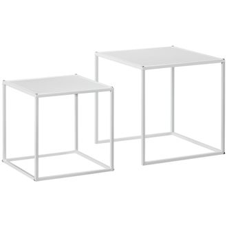 HOMCOM Nesting Coffee Table Set of 2 - Nest of Tables with Steel Frame - White | TJ Hughes