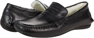 Massimo Matteo Penny Loafer Black Leather Faux Fur Lined ZAP1037