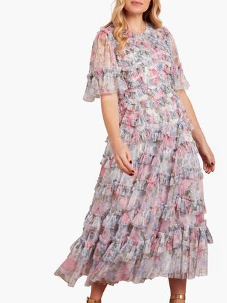 Needle & Thread Camilles Garden Round Neck Dress in Moonshine at Nordstrom, Size 14
