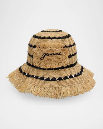 Ganni Stripe Raffia Bucket Hat