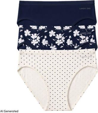 Lands End Bikini True Solutions Light Weight Microfiber Basics 3 Pack Panties in Ivrdot/flor/nvy at Nordstrom, Size X-Large